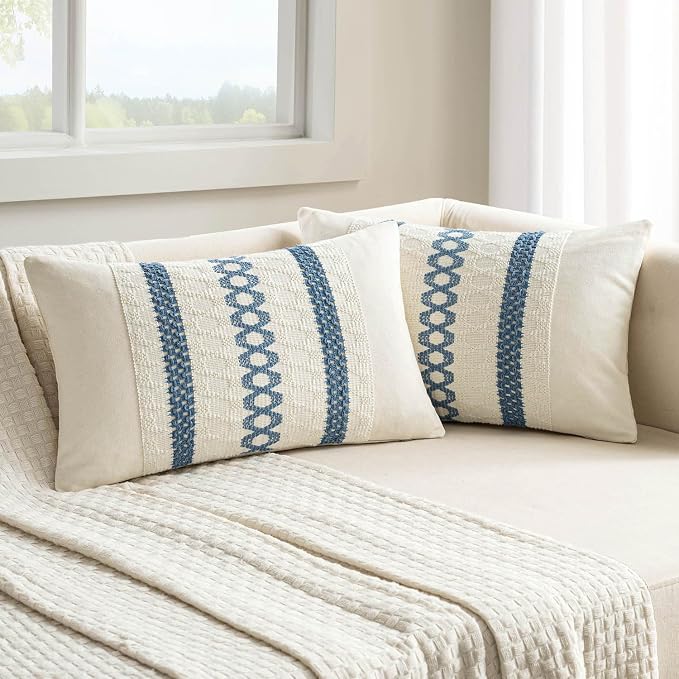 MIULEE Set of 2 Blue Boho Decorative Lumbar Pillow Covers 12x20 Inch | by MIULEE