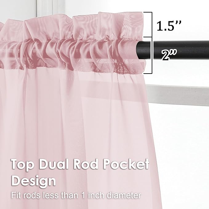 Blush Pink Sheer Curtains 108 Inches Long 2 Panels - Image 2