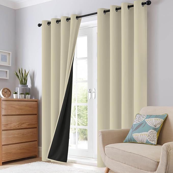 SimpleHome Light Cream 100% Blackout Curtains Room Darkening Living Room 63 | - Image 8