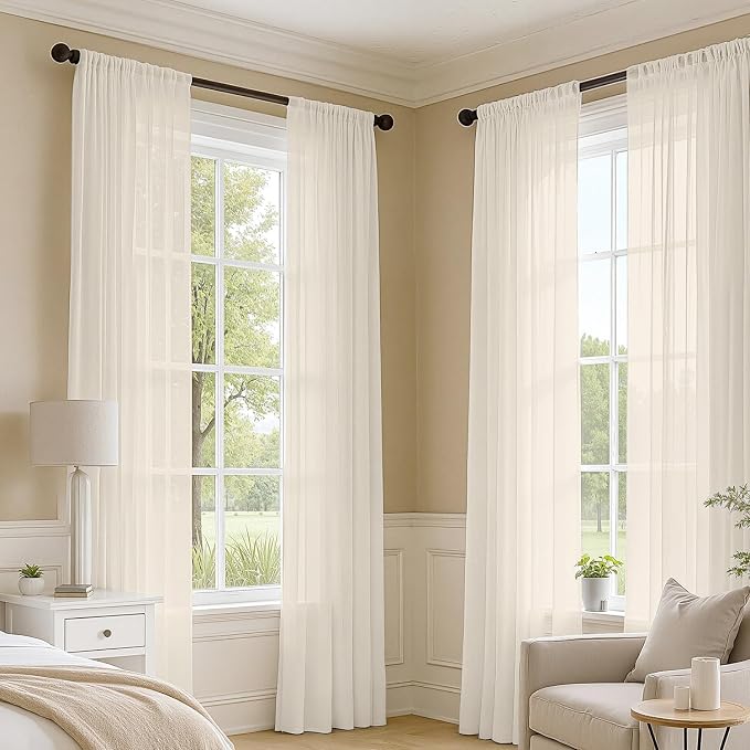 MIULEE Light Beige Sheer Curtains 84 Inches Long 4 Panels 42 x 84 Inches | - Image 2