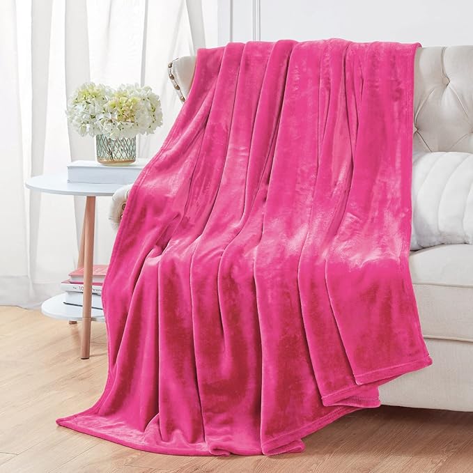 Walensee Fleece Blanket Plush Throw Fuzzy Lightweight (Throw Size 50x60 Hot Pink) Super Soft Microfiber Flannel Blankets for Couch, Bed, Sofa Ultra Luxurious Warm and Cozy for All Seasons