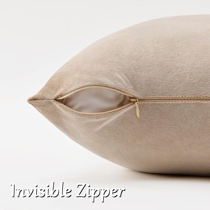 GIGIZAZA Taupe Velvet Pillow Covers 18x18 Decorative Pillows Pack of 2 | - Image 4