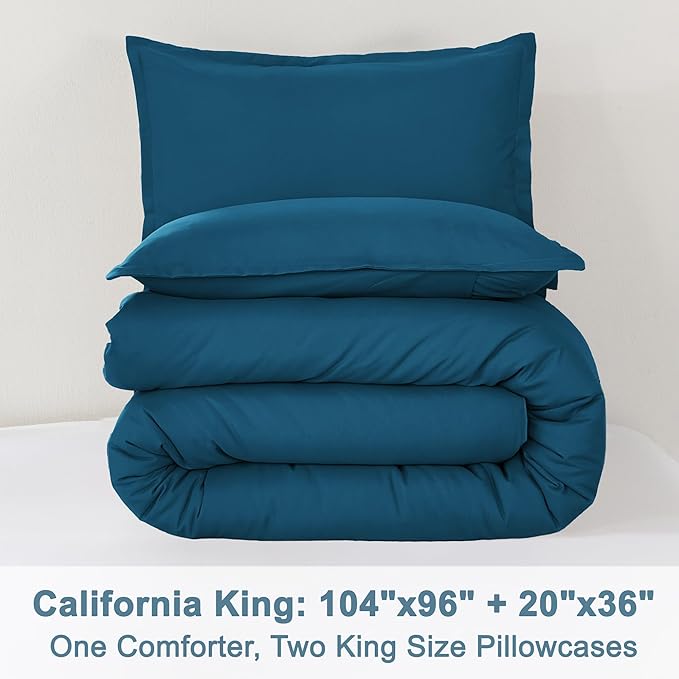 Litanika Teal Comforter California King Size, 3 Pieces Cal King Turquoise Lightweight Solid Bedding Comforter Set, All Season Fluffy Bed Set (104x96In Comforter & 2 Pillowcases)
