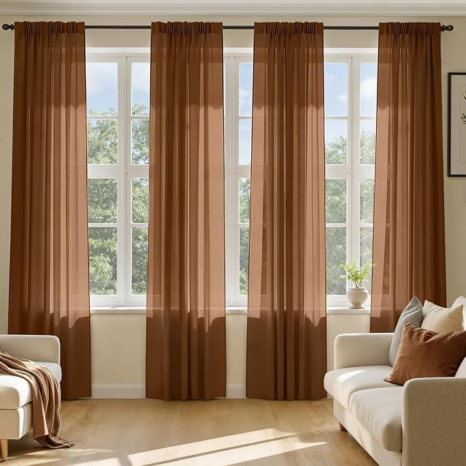 MIULEE Dark Brown Sheer Curtains 90 Inches Long 4 Panels 42 x 90 Inches | Light by MIULEE