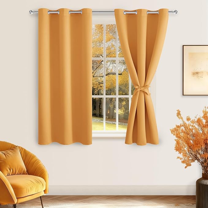 Short Blackout Curtains for Bedroom, Pumpkin Orange, 42 x 45 Inch | Thermal - Image 2