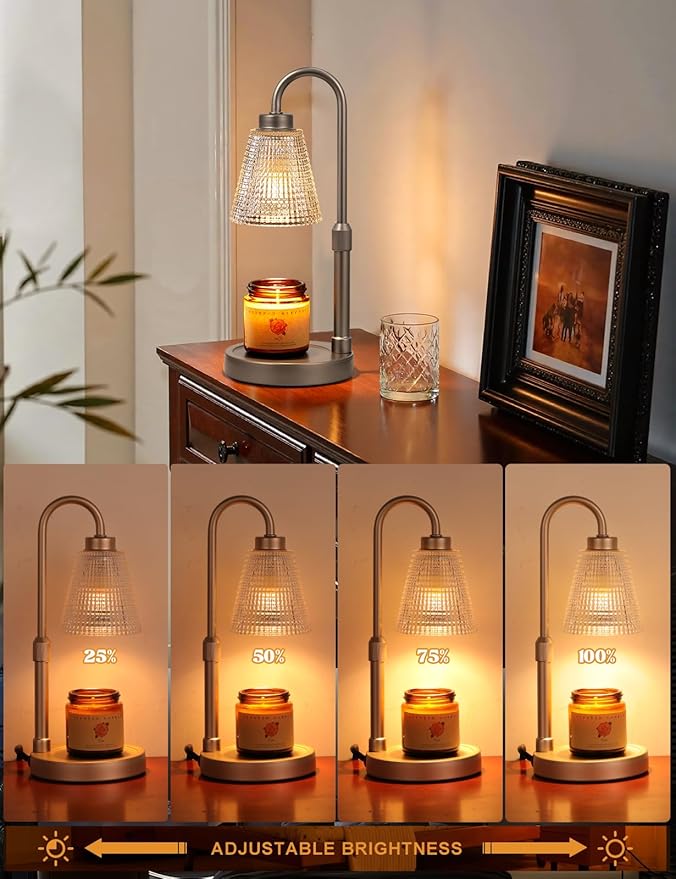 Innqoo Gray Candle Warmer Lamp with Timer, Dimmable Candle Warmer for Jar Candles, Height Adjustable Wax Melts Warmer, Birthday Gifts for Women Mom, House Warming Gifts New Home Decor