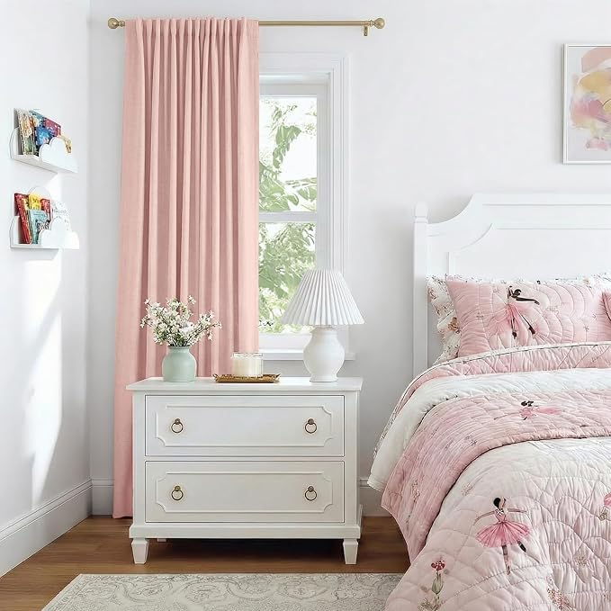 INOVADAY Linen Textured 100% Blackout Sliding Door Curtains 102x90 | Blush Pink - Image 7