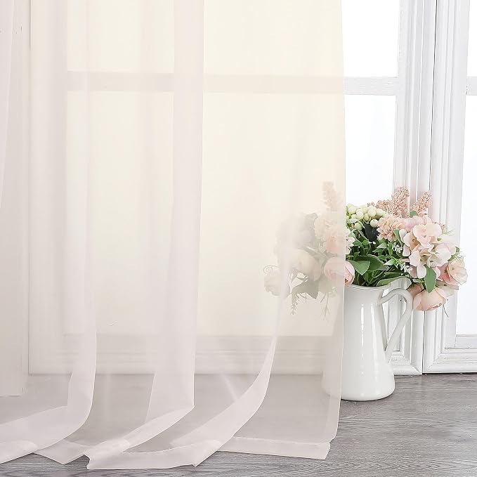 Chyhomenyc Cream Extra Long Sheer Curtains 120 Inches Long, 2 Panels | Light - Image 6