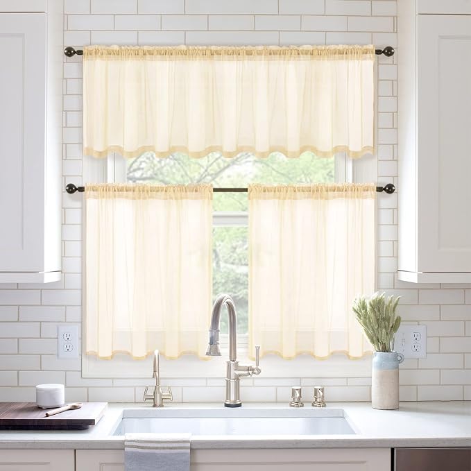 MIULEE 2 Panels Half Window Sheer Curtains 29 by 24 Inch Cream Beige | Rod - Image 7