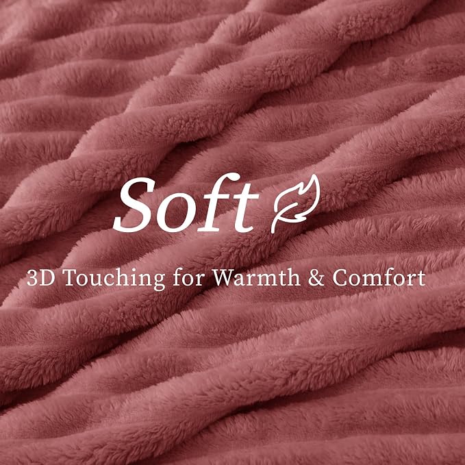 BEDELITE Striped Fleece Throw Blanket, Brick Dust, Soft Cozy, Lightweight Warm - Image 4