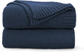 CozeCube Navy Blue Seed Stitch Throw Blanket 60"x80", Farmhouse Decor | Blanket by CozeCube