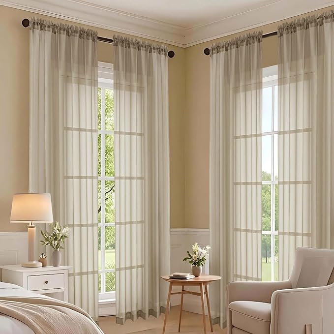 Sheer Taupe Curtains 108 Inches Long 2 Panels Set, 59 Inch Extra Wide - Image 7
