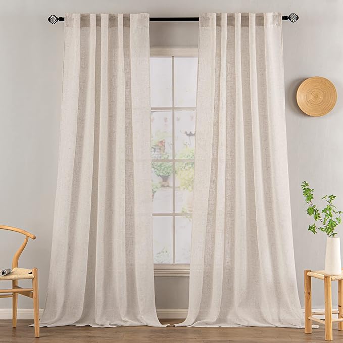 MIULEE Natural White Linen Curtains 52x96 Inch Long 2 Panels - Image 2