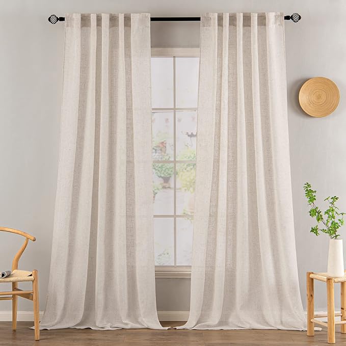MIULEE Natural White Linen Curtains 120 Inches Long Rod Pocket and Back Tab | - Image 2