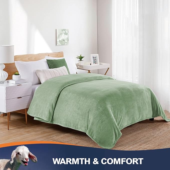 Walensee Fleece Blanket Plush Throw Fuzzy Lightweight (Queen Size 90x90 Sage Green) Super Soft Microfiber Flannel Blankets for Couch, Bed, Sofa Ultra Luxurious Warm and Cozy for All Seasons