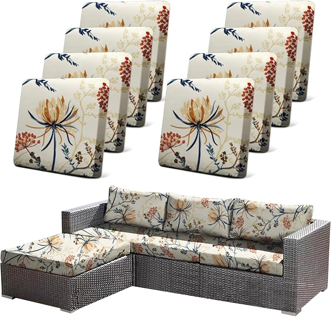 CALBODE 8PACK Outdoor Sofa Seat Cushion Covers, Floral Printed Stretch by CALBODE
