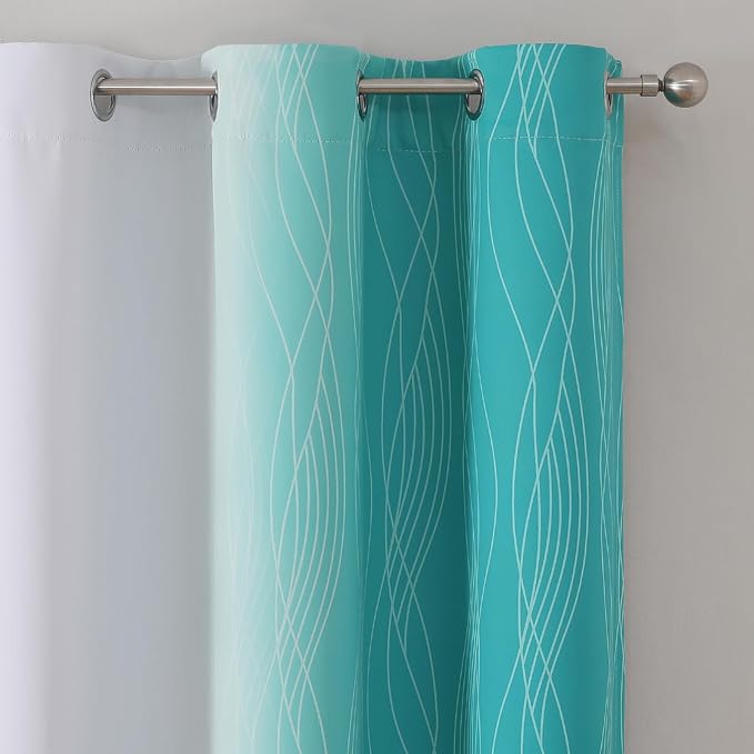 Teal and Grayish White Ombre Blackout Curtains - Image 4