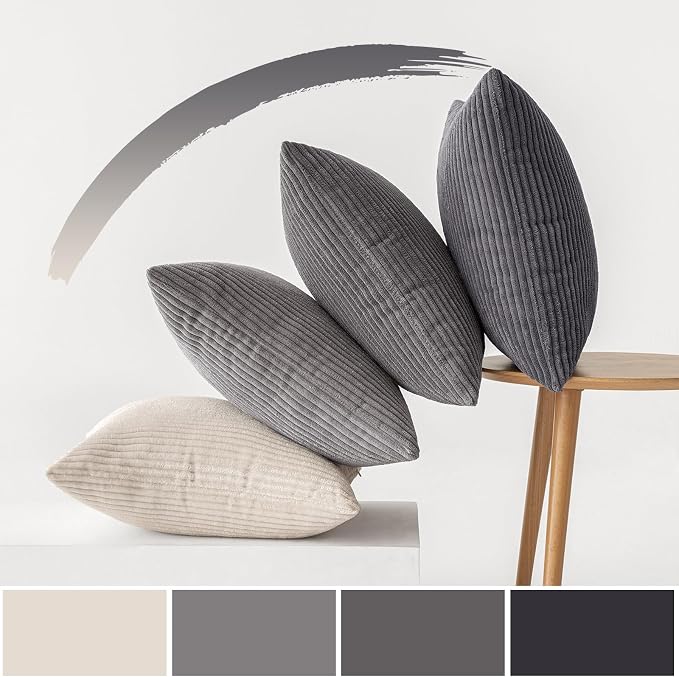 MIULEE Soft Corduroy Decorative Throw Pillow Covers Neutral Grey 20x20 | Set of - Image 5