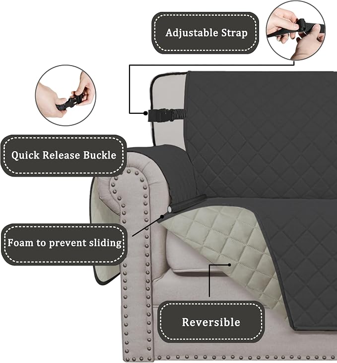 Easy-Going Reversible Couch Cover, Chair 30 in, Dark Gray/Beige | Machine - Image 3