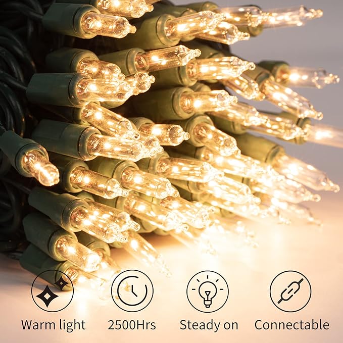 Clear Christmas String Lights 3 Pack 25 Feet 100 Counts Warm Mini Lights for Christmas Indoor Outdoor Patio Wreath Garden Wedding Party Thanksgiving Holiday Decorations, Green Wire