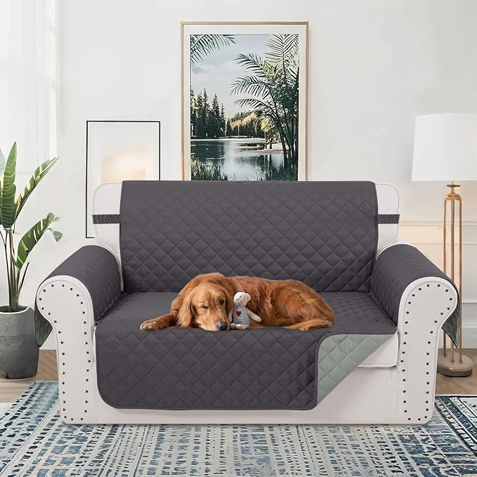 Reversible Loveseat Couch Sofa Covers, Dark Grey | Loveseat Covers - Image 2
