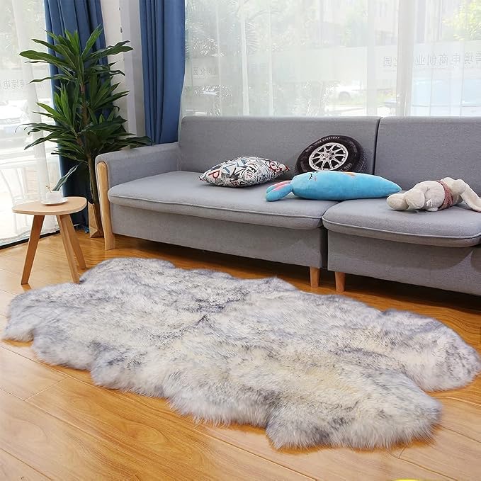 HUAHOO Premium Genuine Sheepskin Rug White Grey Real Australia Sheepskin - Image 2