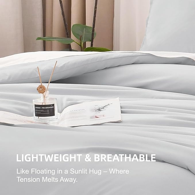 Litanika Light Grey Comforter California King Size, 3 Pieces Cal King Lightweight Solid Bedding Comforter Set, All Season Fluffy Bed Set (104x96In Comforter & 2 Pillowcases)