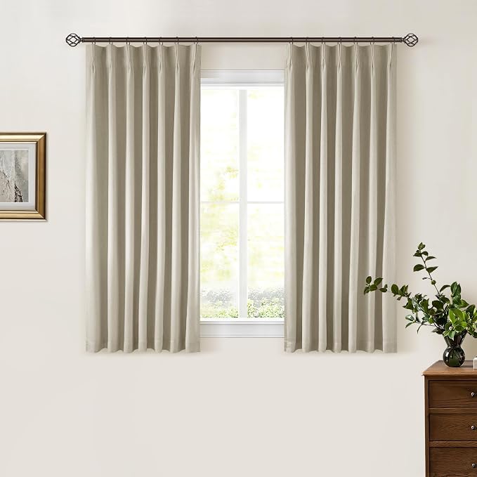 Burlywood Birch Pleated 100% Blackout Linen 45 Inch Curtains - Image 9