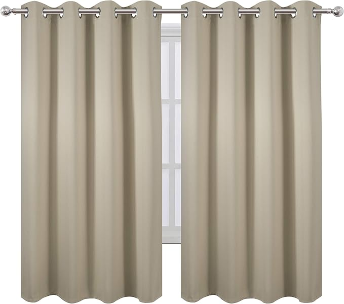 Beige Blackout Curtains 66 x 63 Inch Length/Set of 2 Curtain Panels/Thermal - Image 2