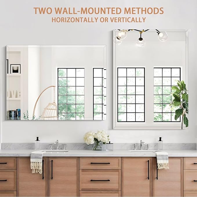 Frameless Mirror for Bathroom Vanity,30x40in Wall Mounted Mirrors for Over Sink Decorative Rectangular Frameless Mirror,With Polished Edge,Hangs Horizontally Or Vertically,Entryways,Room,Shatterproof