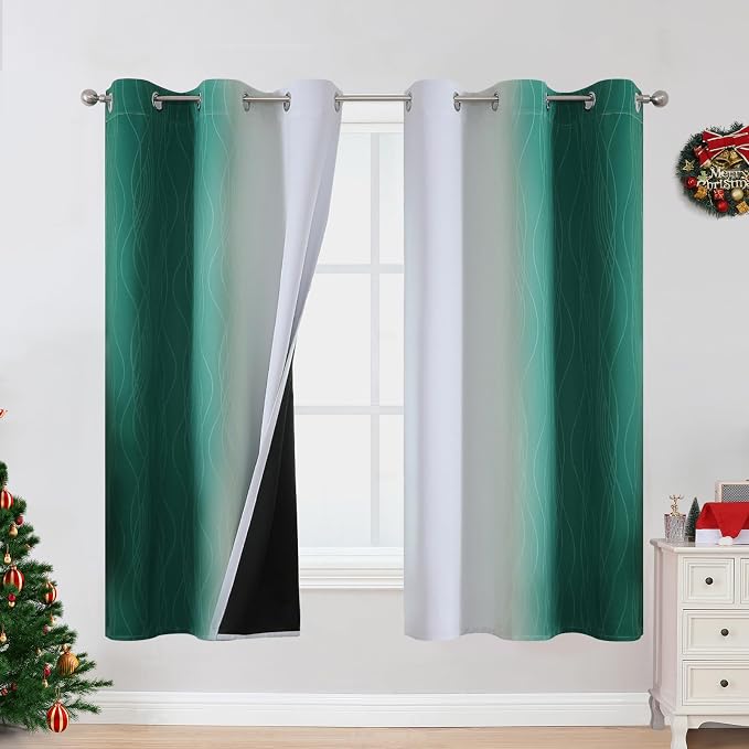 Green and Greyish White Blackout Curtains 42Wx63L 2 Panels | Ombre Curtains by ESTELARTEXTILER