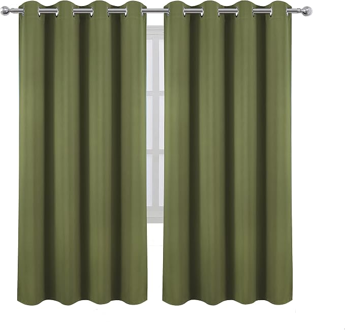 Olive Green Thermal Blackout Curtains/52 x 72 Inch/Set of 2 Panels Room - Image 2