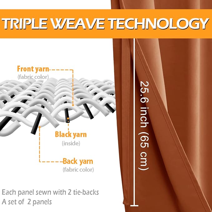 Fall Blackout Curtains for Bedroom Burnt Ochre 70 x 84 Inch 2 Panel | Thermal - Image 3