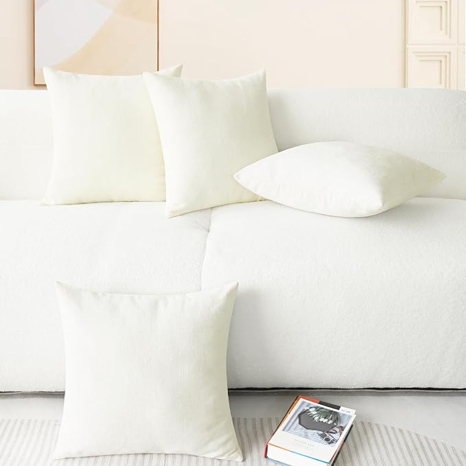 CaliTime Decorative Couch Throw Pillow Covers 18 X 18 Inches Cream | Pack of 4 - Image 6