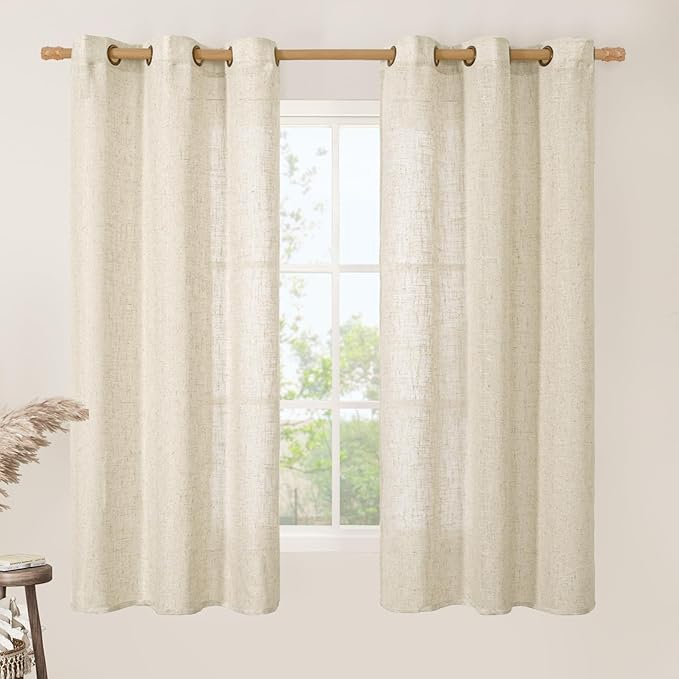 Beige Linen Semi Sheer Curtains 60 Inch Length by LAMIT