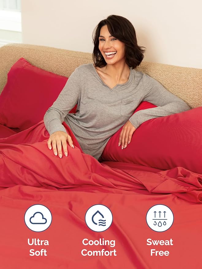 Extra Deep King Sheet Set - 6 Piece Breathable and Cooling Sheets - Hotel Luxury Bed Sheets Set - Easy & Secure Fit - Soft, Wrinkle Free and Comfy Sheets Set - Red Sheet Set with Extra Deep Pockets