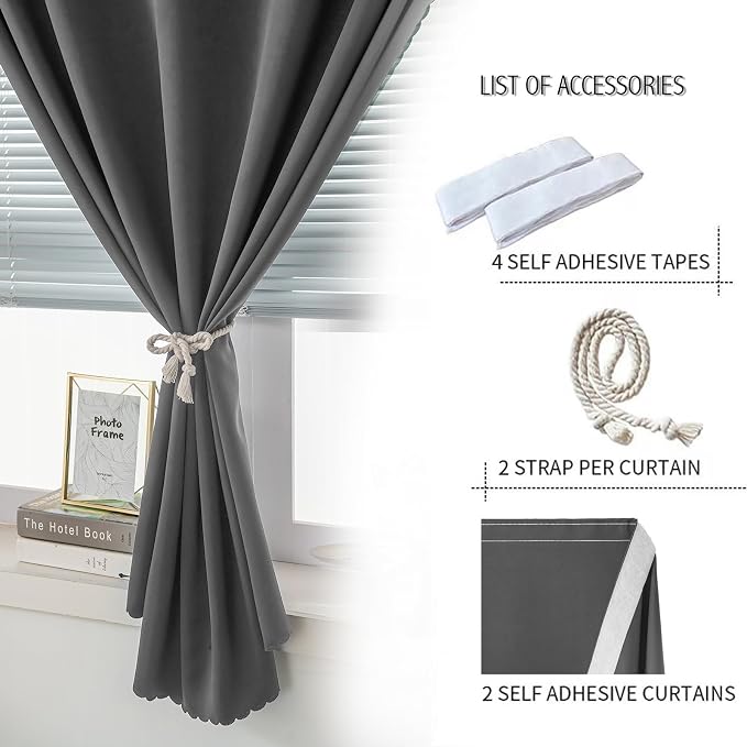 Magic Tape Blackout Curtains for Bedroom No Drillng Self Adhesive Curtains No - Image 2