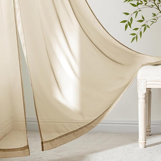 MIULEE Beige Sheer Curtains 84 Inches Long 4 Panels 54 x 84 Inches | Light - Image 6
