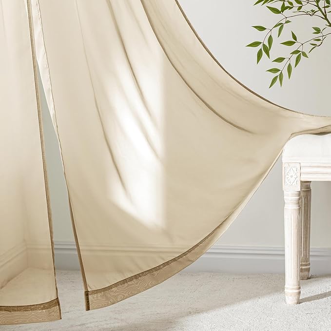 MIULEE Beige Sheer Curtains 72 Inches Long 4 Panels 54 x 72 Inches | Light - Image 6