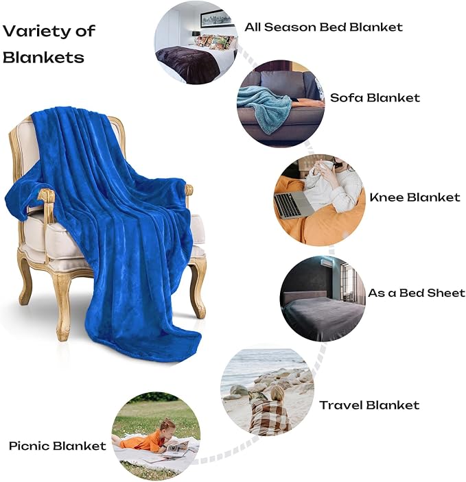 Royal blue Fleece Plush Throw Blanket 60"x80"for Couch Fuzzy Cozy Flannel | - Image 3