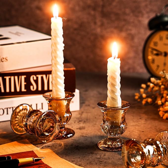Foaincore 60 Pcs Candlestick Holders Bulk 2.5 Inch Taper Candle Holder for Table Centerpiece Thick Glass Ritual Candle Stand for Wedding Christmas Valentines Festival Party Decorations(Gold)