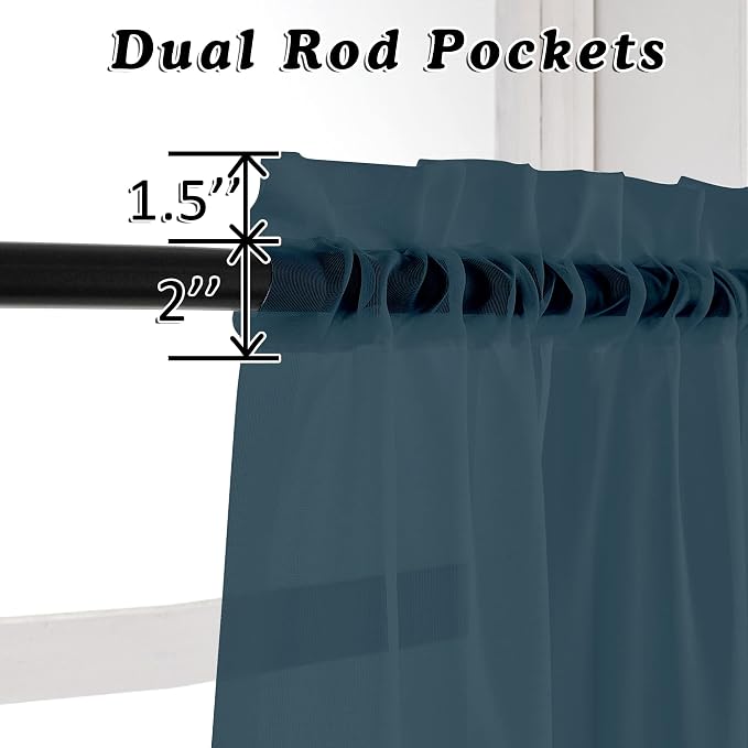 Dusty Blue Sheer Curtains 108 Inches Long, Light Filtering Semi Transparent - Image 2