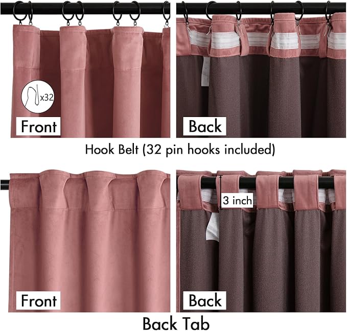 MIULEE Velvet Curtains 50W x 96L 2 Panels Dusty Rose Blackout Curtains | Luxury - Image 3