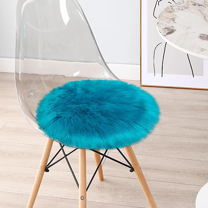 1.3ft Small Round Blue Rug, Thick Furry Fluffy Carpet - Image 4