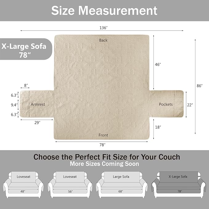 Soft Quilted Couch Cover with Pockets - Image 7
