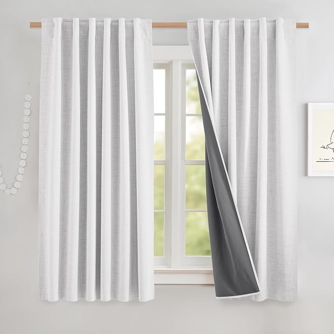 NICETOWN Short 100% Blackout Curtains 63" Long, Burlap Linen Drapes by NICETOWN