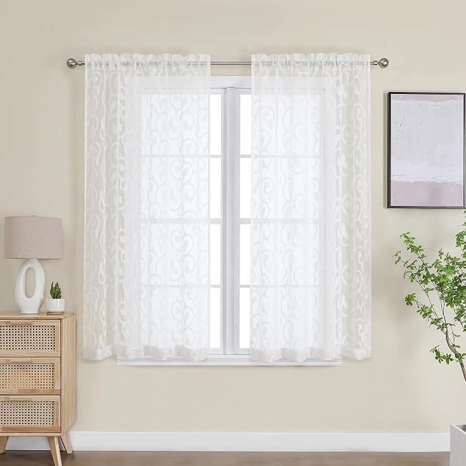 Furman Ivory Sheer Curtains 45 Inch Length 2 Panels Set - Image 2