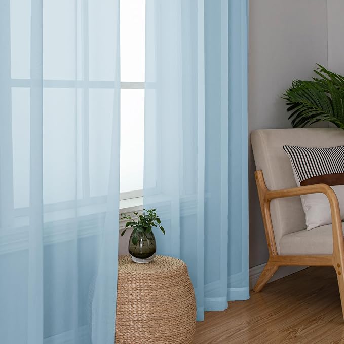 Sky Blue Sheer Curtains 78 Inches Long 2 Panels, Light Filtering Voile Solid - Image 2