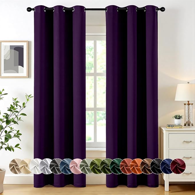 MIULEE Blackout Curtains for Bedroom 2 Panel 40 x 84 Inch Long Royal Purple | by MIULEE