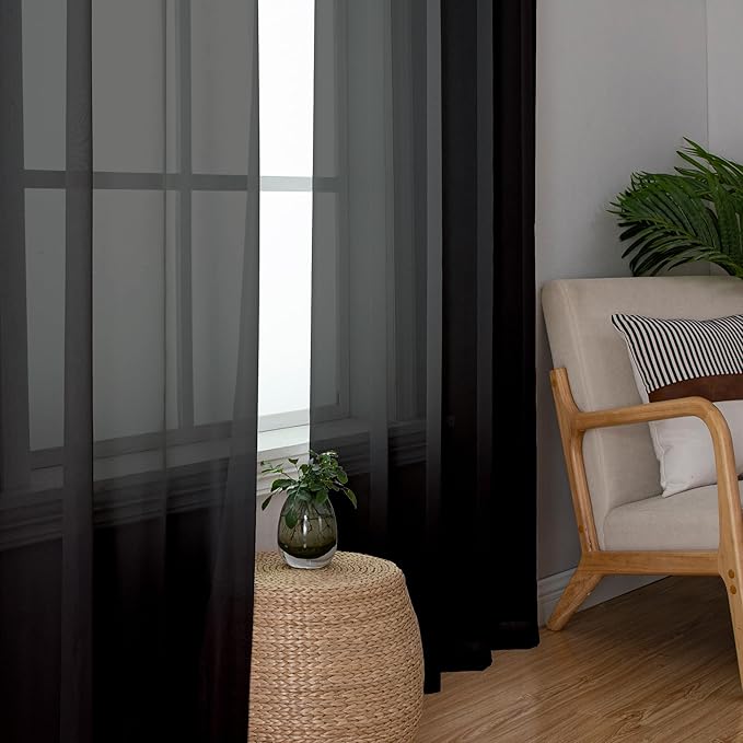 Simplebrand Black Sheer Curtains 84 Inches Long, Light Filtering Rod Pocket - Image 5